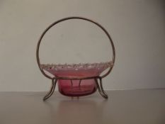 Fluted cranberry glass bonbon dish