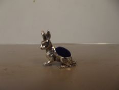 Silver hare pin cusion