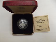 Royal mint 1987 UK silver proof Piedfort £1 coin