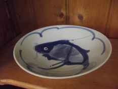 Early 20th century blue and white fish plate