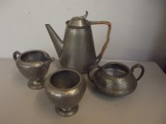 Hammered pewter 4 piece tea set