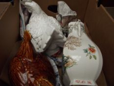 Box of ceramics to include a temple vase