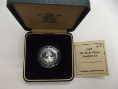 Royal mint 1985 UK silver proof Piedfort £1 coin