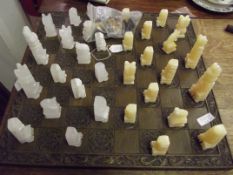 Chess board and hard stone pieces