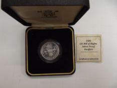 Royal mint 1989 UK Bill of Rights silver proof Pie