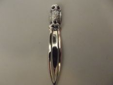 Silver owl book marker