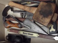 Box of vintage wood working tools