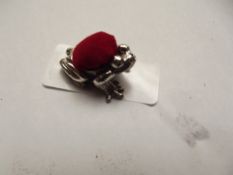 Silver stamped pin cushion, frog