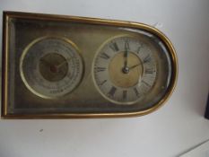 Heavy early brass clock/barometer
