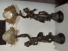 A pair of bronze Par I Moreau sculpture lamps - ea