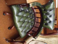 Green deep button leather desk swivel chair
