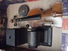 Box to include violin and vintage pencil sharpener
