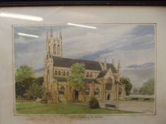 Water colour parish church of St Peter . signed an
