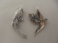 2x bird brooches