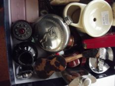 Box of collectables to include shaving equipment