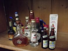 Collection of miniature alcohol bottles, some full