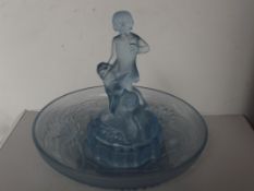 Bagley frosted glass bowl and a figure of boy