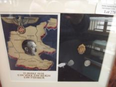 Framed Hitler photo and badges