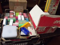 Box of slides, slide projector and a box of LP's