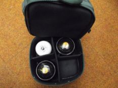 Two bowls, jack and carry case
