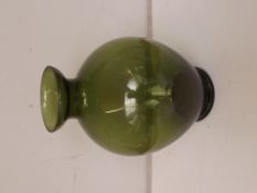 Large green glass vase signed