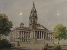 Framed watercolour, Bolton Town Hall, signed and d