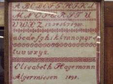 Framed alphabet sampler dated 1898