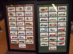 Two framed cigarette cards, classic cars