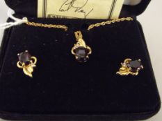 Earring and necklace set over 4 ct hand cut garnet