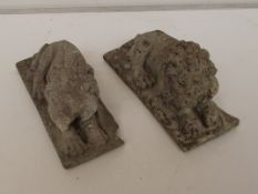 Pair of garden stone lion figures