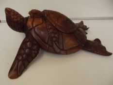 Wooden mahogany turtle with turtle on back