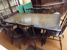 Large oak dining table with 6 chairs