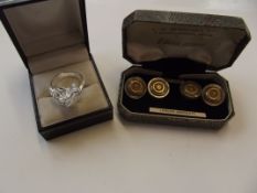 Silver stamped dragon ring together with set of un