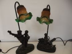 Pair of bronzed resin table lamps