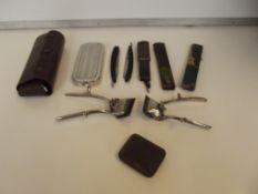 Collection of cut throat razors, shavers and a gro