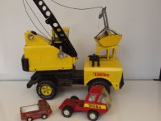 Tin plate Tonka crane together with 2 smaller exam