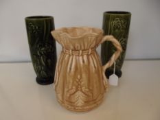 Two Sylvac vases together with a Falcon ware vase