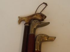 3 walking stick (one fish, one duck and one dog)