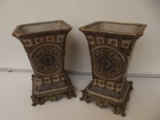 Pair of brass and ceramic Oriental vases