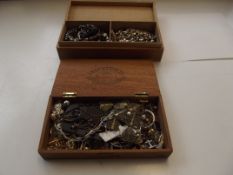 2 wooden boxes of costume jewellery