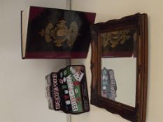 Shakespeare book, poker set and wood framed mirror
