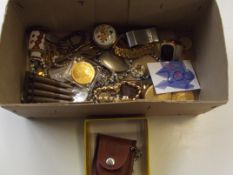 Box of collectables to include coins and watches