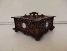 4 Wedgewood cameo's on wooden fret work box