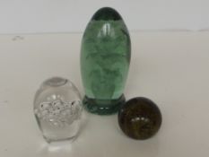 Victorian glass dump together with two paperweight