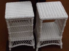 Pair of white wicker side tables
