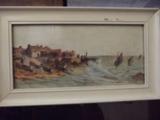 Framed watercolour depicting harbour scene, signed