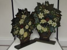 Two painted fire screens, largest 78cm