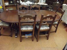 Good quality oak dining table and six chairs by Re