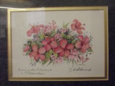 Framed floral print, signed in pencil
