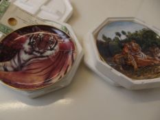 Two cabinet plates depicting tigers